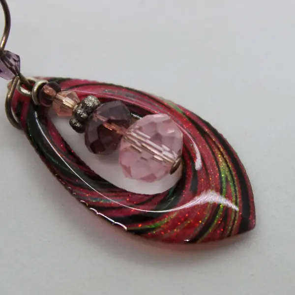 Red Black Green Sparkly Acrylic Beaded Teardrop Dangle Earrings