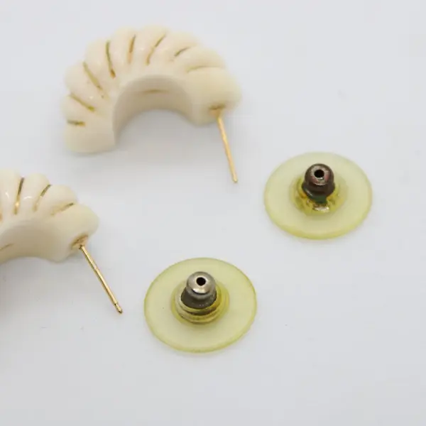 Vintage Cream Stud Earrings 585 Yellow Gold Inlay