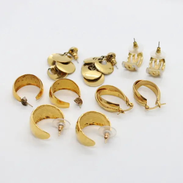 Lot of 5 Pairs (10) Gold Tone Assorted Fashion Earrings Unbranded