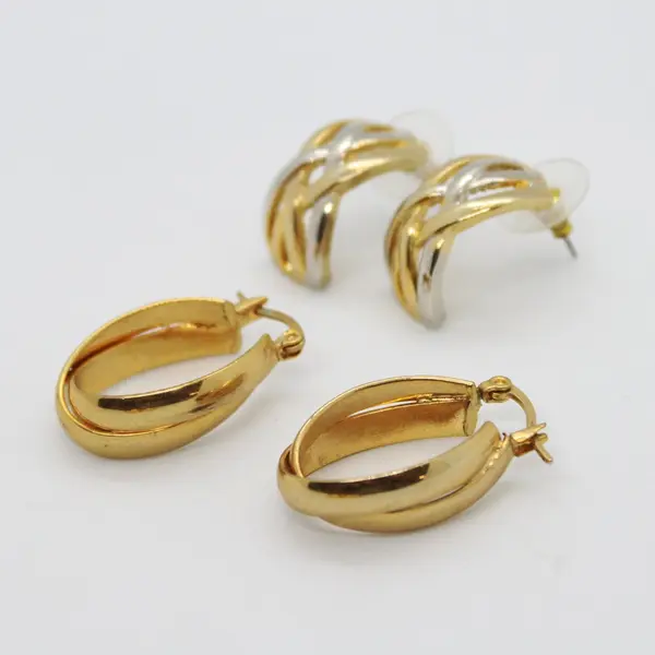 Lot of 5 Pairs (10) Gold Tone Assorted Fashion Earrings Unbranded