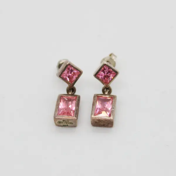 Erwin Pearl 925 Sterling Silver Pink Rectangular Dangle Earrings
