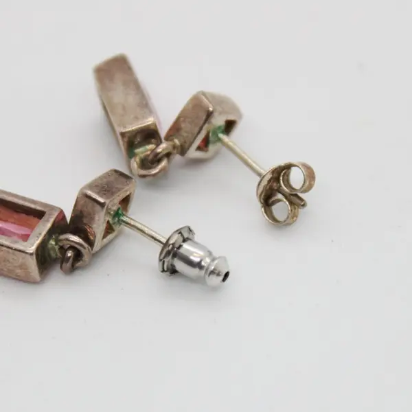 Erwin Pearl 925 Sterling Silver Pink Rectangular Dangle Earrings
