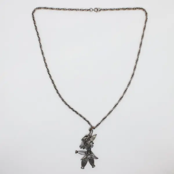 Vintage Metal Anthropomorphic Donkey Pendant Necklace 23in