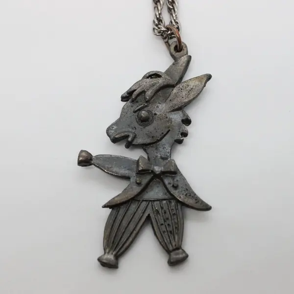 Vintage Metal Anthropomorphic Donkey Pendant Necklace 23in