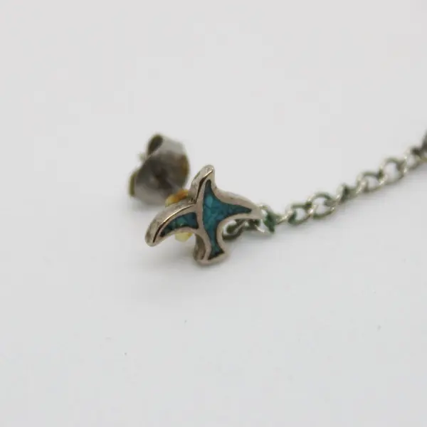 Silver Tone Turquoise Bird Heart Dangle Earrings