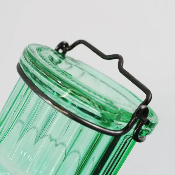 Green Glass Hummingbird Feeder Bottle Embossed 9 Inch