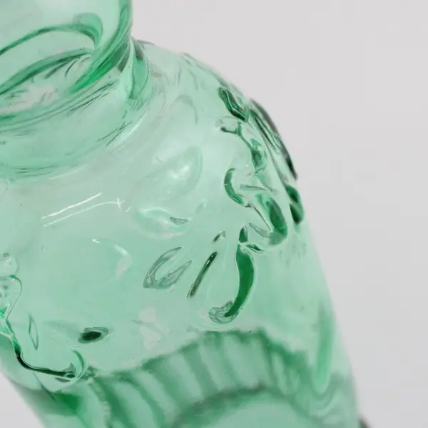 Green Glass Hummingbird Feeder Bottle Embossed 9 Inch