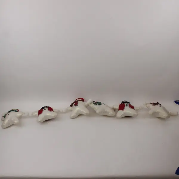 White Plush Star Snowmen Christmas Garland 60 in Holiday Decor
