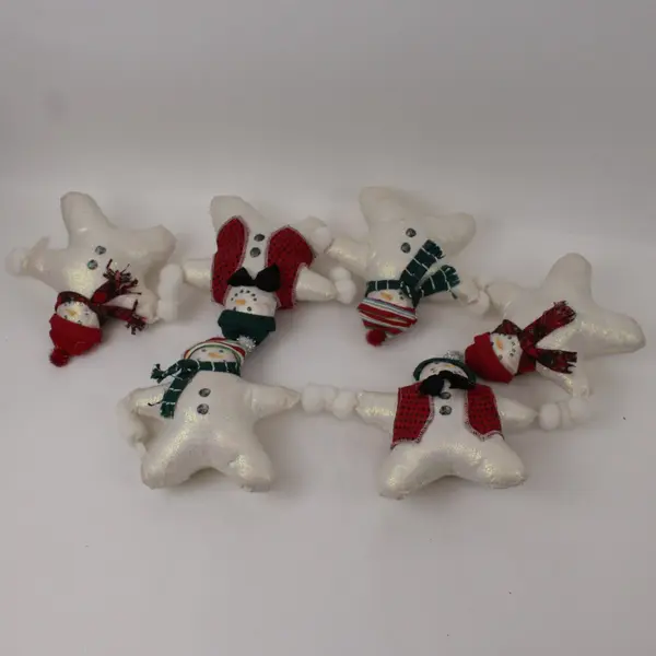 White Plush Star Snowmen Christmas Garland 60 in Holiday Decor