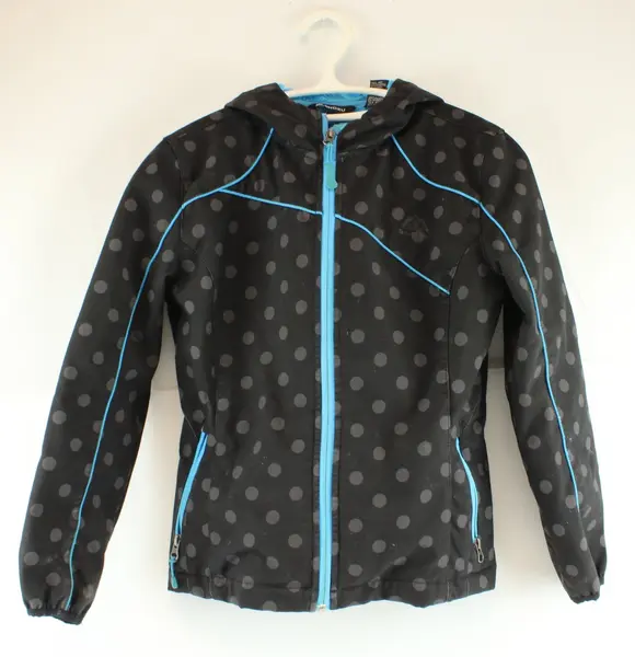 Snozu Girls Zip-Up Hoodie Black Gray Blue Polka Dot Medium 10/12 FLAWED