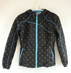 Snozu Girls Zip-Up Hoodie Black Gray Blue Polka Dot Medium 10/12 FLAWED