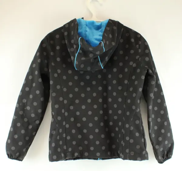 Snozu Girls Zip-Up Hoodie Black Gray Blue Polka Dot Medium 10/12 FLAWED
