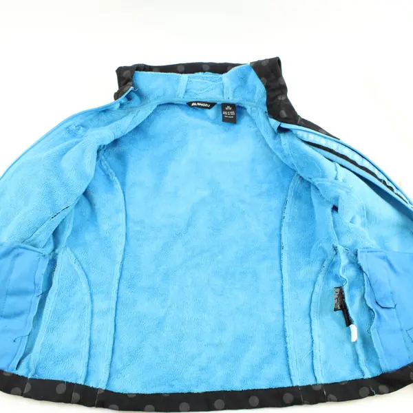 Snozu Girls Zip-Up Hoodie Black Gray Blue Polka Dot Medium 10/12 FLAWED
