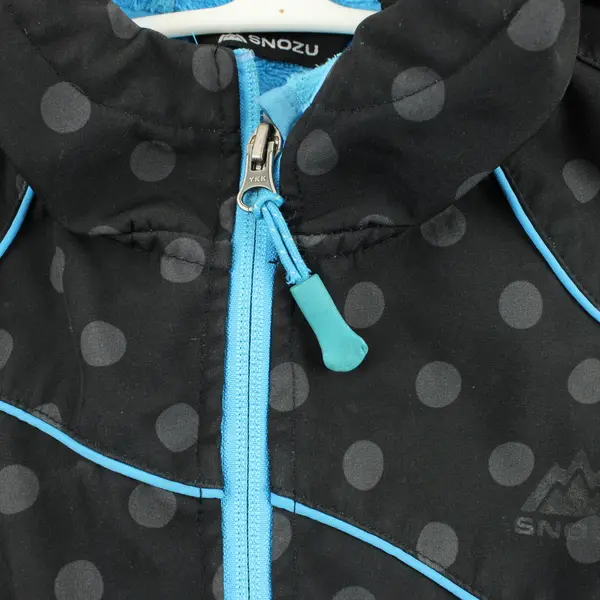 Snozu Girls Zip-Up Hoodie Black Gray Blue Polka Dot Medium 10/12 FLAWED