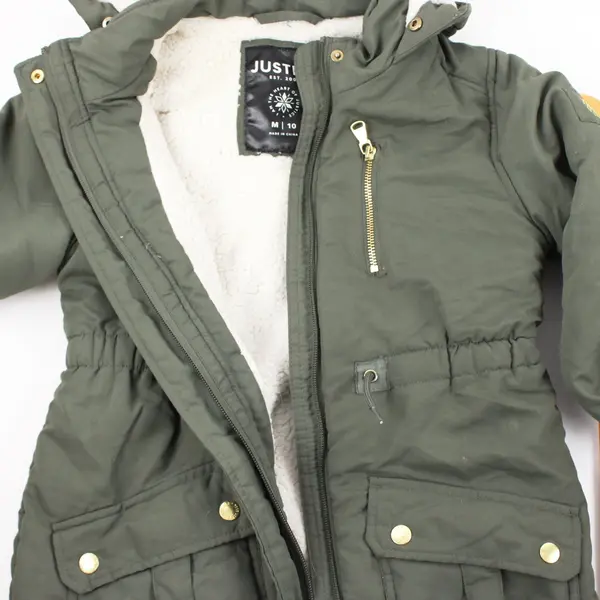 Justice Girls Sherpa-Lined Jacket Army Green Size Medium 10 FLAWED