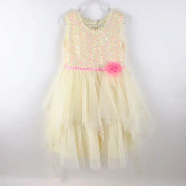 Jona Michelle Girls Cream Sequin Tulle Dress Size 5 CO5428