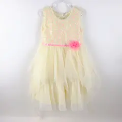 Jona Michelle Girls Cream Sequin Tulle Dress Size 5 CO5428