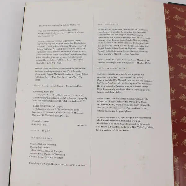 The Pop-Up Book of Phobias Gary Greenberg 1999 Hardcover Illustrated