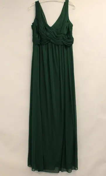 NWT David's Bridal Women's 18 Forest Green V-Neck Empire Waist Maxi Dress