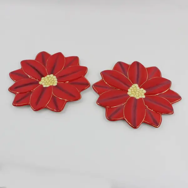 Christopher Radko Poinsettia Ceramic Dessert Salad Plates Set of 2