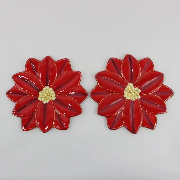 Christopher Radko Poinsettia Ceramic Dessert Salad Plates Set of 2