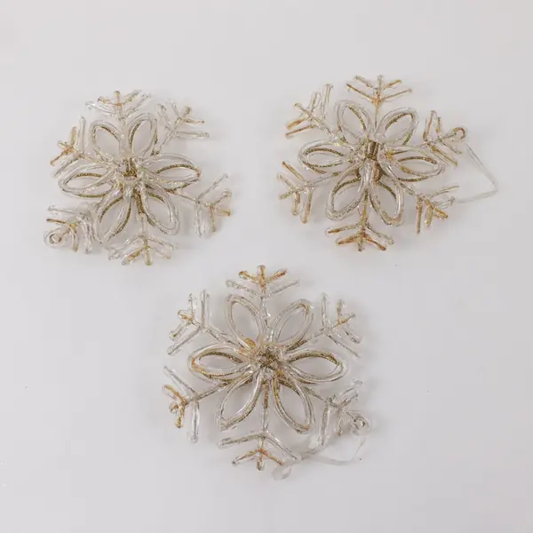 Lot of 3 Clear Snowflake Christmas Tree Ornaments