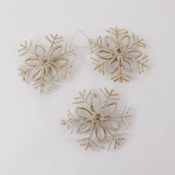 Lot of 3 Clear Snowflake Christmas Tree Ornaments