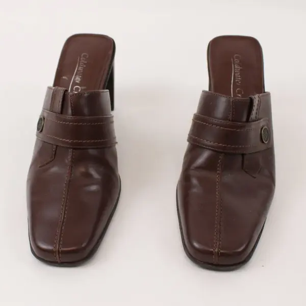 Coldwater Creek Women's Brown Leather Square Toe Mule Heels 6.5M