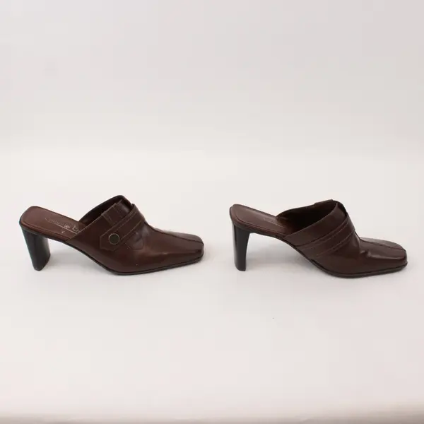 Coldwater Creek Women's Brown Leather Square Toe Mule Heels 6.5M