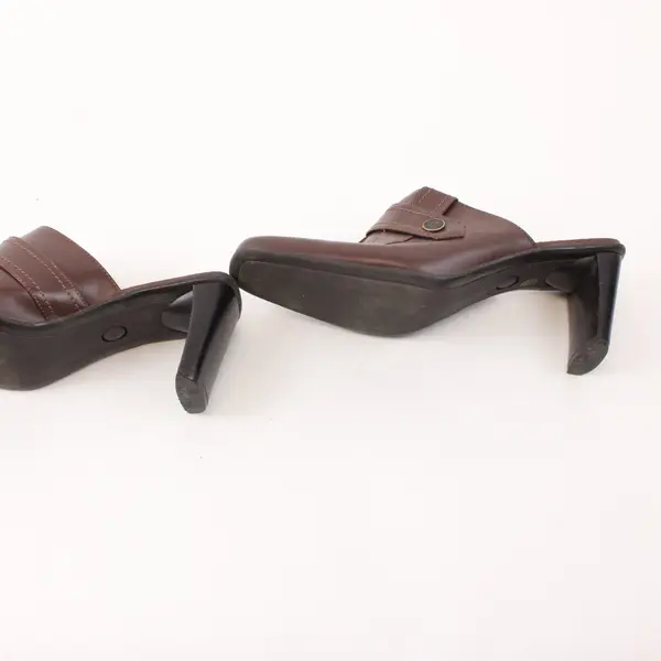 Coldwater Creek Women's Brown Leather Square Toe Mule Heels 6.5M