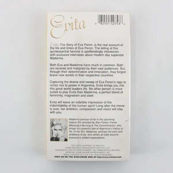 Evita: The Story of Eva Peron (portraying Madonna) VHS 1996, #4275, Sealed 