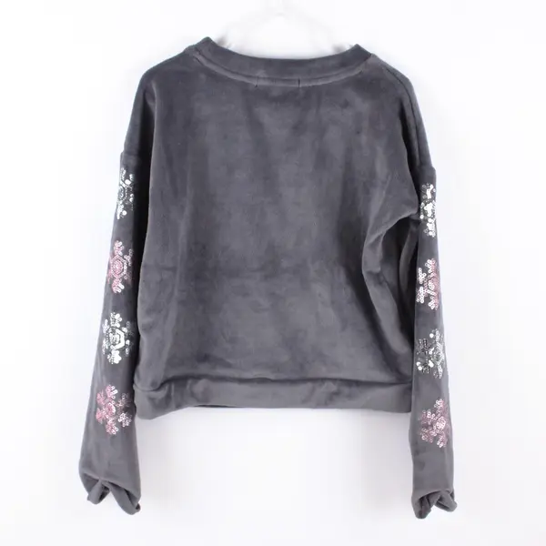 It's Our Time Santa Claus Girls Fuzzy Long Sleeve Top Gray XS 6/6X