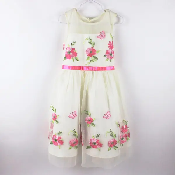 Jona Michelle Girls Cream Tulle Dress Pink Floral Embroidery Size 5