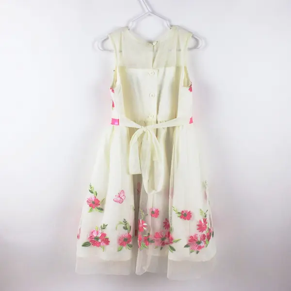 Jona Michelle Girls Cream Tulle Dress Pink Floral Embroidery Size 5