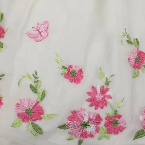 Jona Michelle Girls Cream Tulle Dress Pink Floral Embroidery Size 5