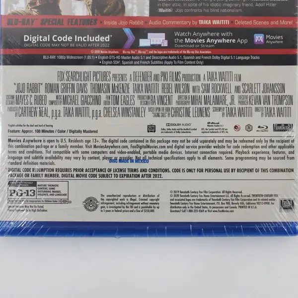 Jojo Rabbit Blu-ray 2019 Taika Waititi Scarlett Johansson Sam Rockwell