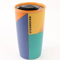 Starbucks 10oz Ceramic Travel Tumbler Orange Teal Purple Flat Oval Accent