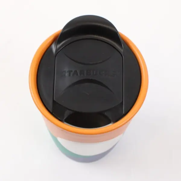 Starbucks 10oz Ceramic Travel Tumbler Orange Teal Purple Flat Oval Accent