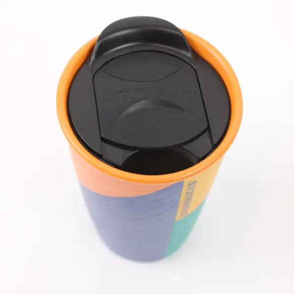 Starbucks 10oz Ceramic Travel Tumbler Orange Teal Purple Flat Oval Accent