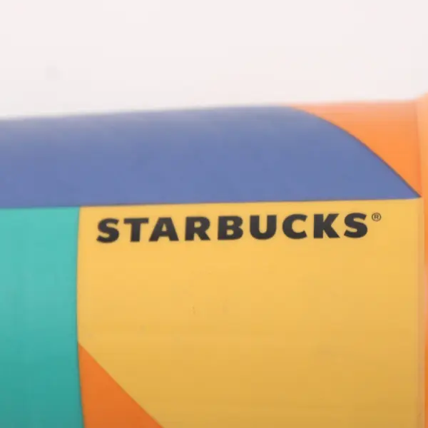Starbucks 10oz Ceramic Travel Tumbler Orange Teal Purple Flat Oval Accent