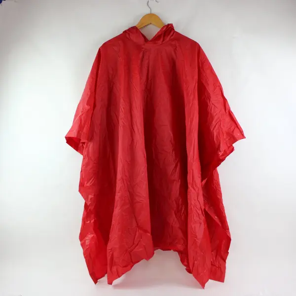 Red Packable Vinyl Rain Poncho Adult S/M Camping Hiking