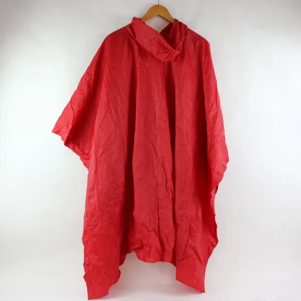 Red Packable Vinyl Rain Poncho Adult S/M Camping Hiking