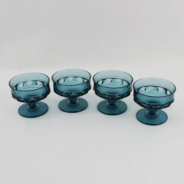 Set of 4 MCM Colony Crown Blue Glass Sherbet Champagne Glasses 