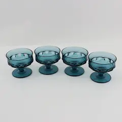 Set of 4 MCM Colony Crown Blue Glass Sherbet Champagne Glasses 