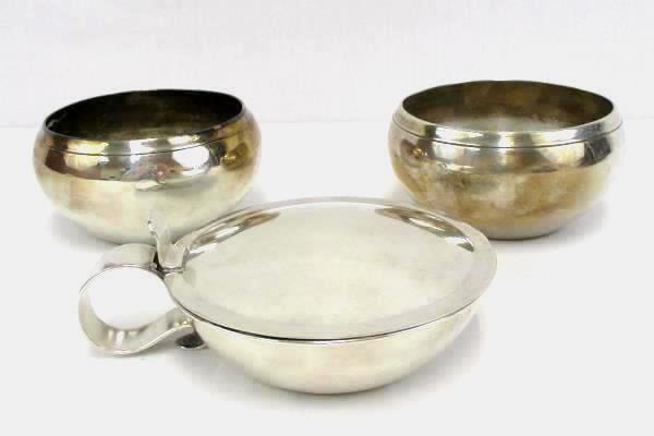 2 Vintage Silver Dipped Copper BOWLS 1 Napier Silent Butler Crumb Catcher Lidded