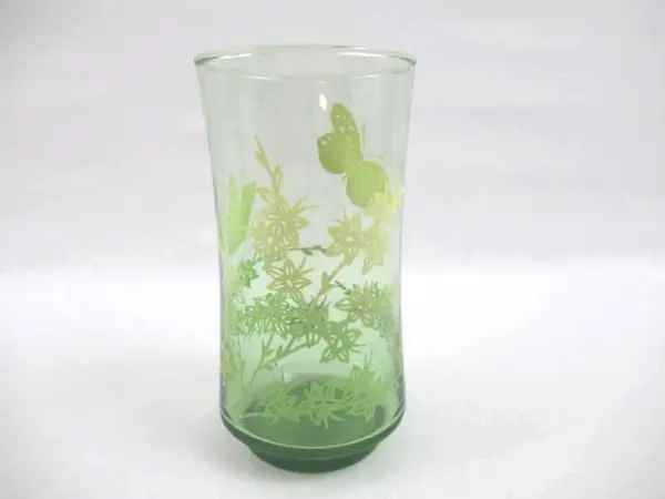 Libbey Vintage Green Juice Glasses Butterfly Floral Set of 2