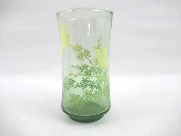 Libbey Vintage Green Juice Glasses Butterfly Floral Set of 2