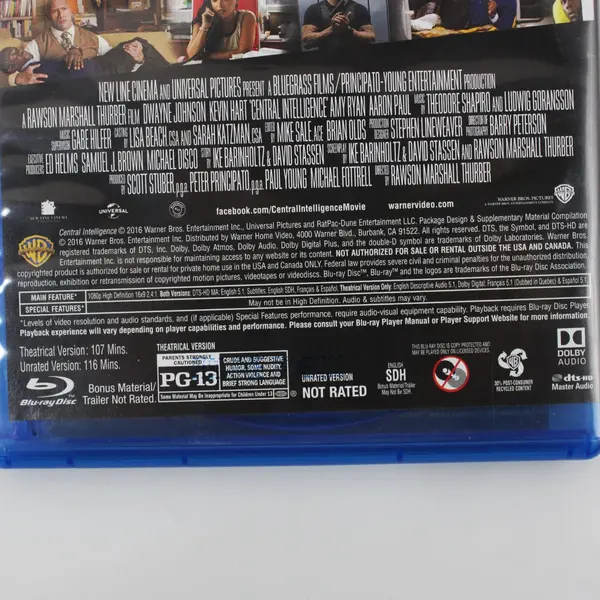 Central Intelligence Blu-ray 2016 Kevin Hart Dwayne Johnson Action Comedy