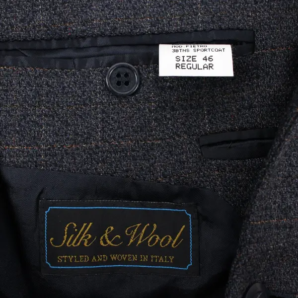 Pronto Uomo Men's 46R Gray Brown Plaid Silk Wool Suit Jacket