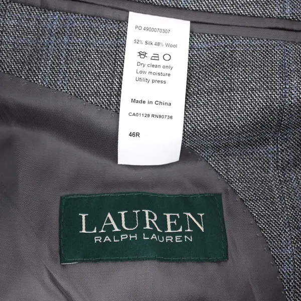 Lauren Ralph Lauren Men's 46R Gray Blue Plaid Suit Jacket